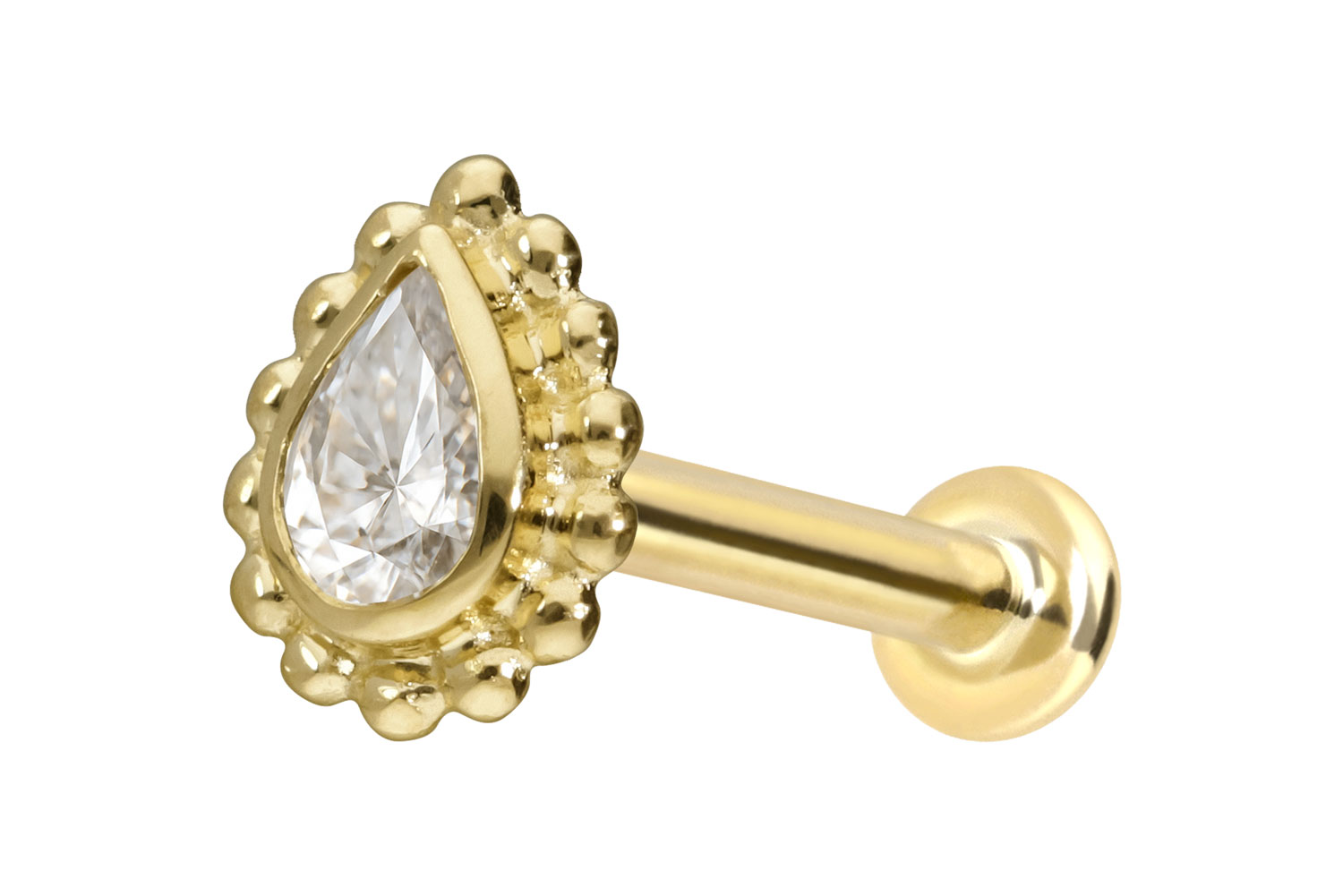 14 Karat Gold Labret Piercing mit Innengewinde MOISSANIT-TROPFEN + KUGELN